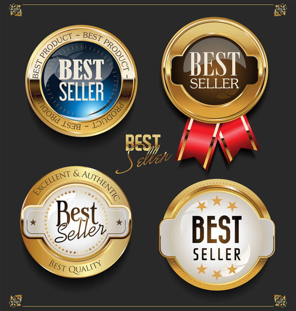 Collection of Elegant golden premium Best seller labels - Vektor, Bild