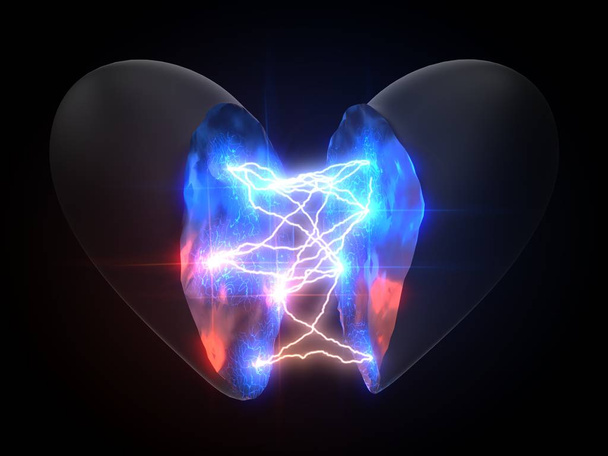 power of love. concept with lightning on heart. 3d illustration - 写真・画像