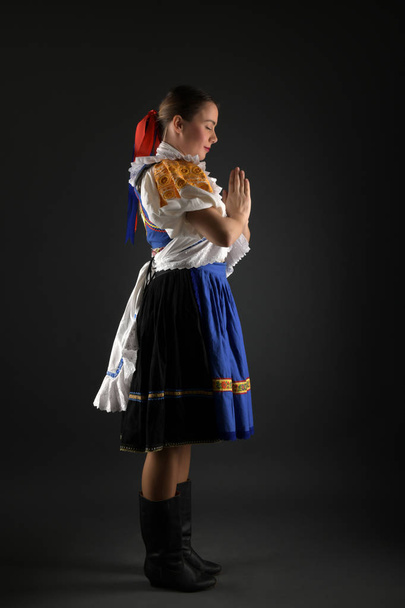 Slovak folklore. Traditional costume. Slovakian girl  - Photo, Image
