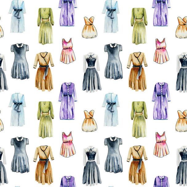 Seamless pattern with watercolor women's dresses  - Photo, Image
