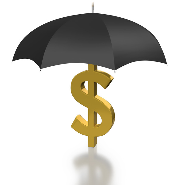Sinal de dólar protegido por um guarda-chuva
 - Foto, Imagem