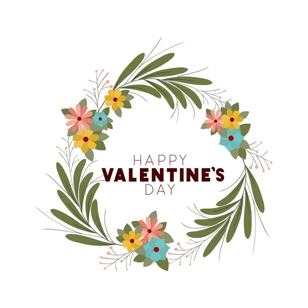 happy valentines day label with flower crown icons - Vektör, Görsel