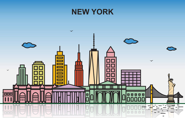 New York City Tour Panorama Panorama barevné ilustrace - Vektor, obrázek