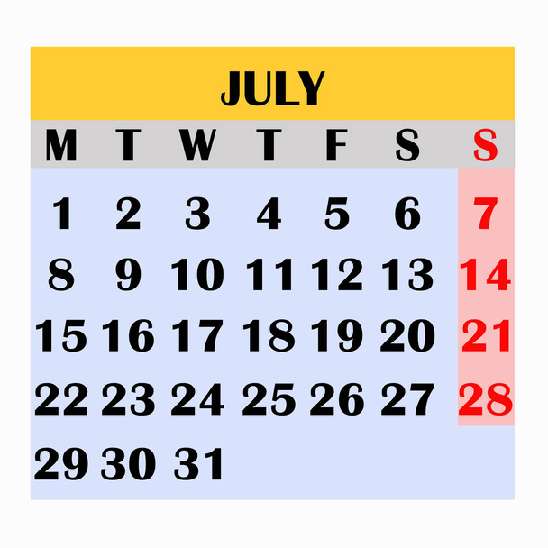Calendar design month july 2019. - Photo, Image