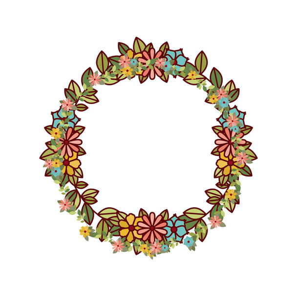 garland with flowers and leafs isolated icon - Vector, Image