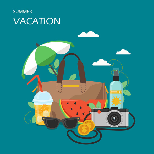 Summer vacation vector flat style design illustration - Vector, Imagen