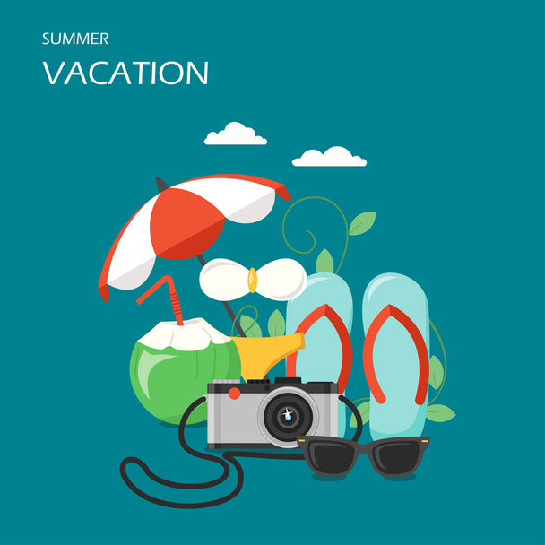 Summer vacation vector flat style design illustration - Wektor, obraz