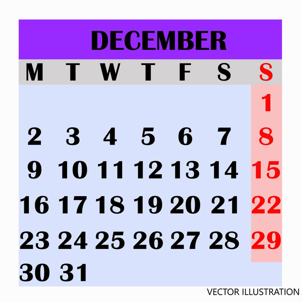 Ontwerp kalendermaand december 2019. - Vector, afbeelding