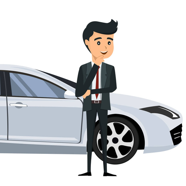 Young businessman in front of his car - Vector, Image