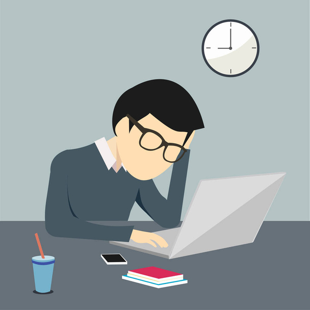 Person, die besorgt und gestresst am Computer oder Laptop arbeitet - Vektor, Bild