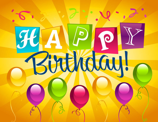 Tarjeta de felicitación feliz cumpleaños con globos de fiesta
 - Vector, imagen