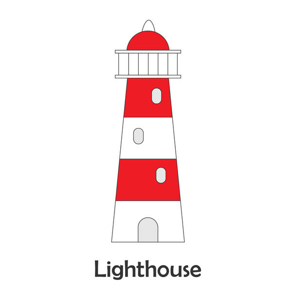 Lighthouse in cartoon style, marine card for kid, preschool activity for children, vector - Vektor, obrázek