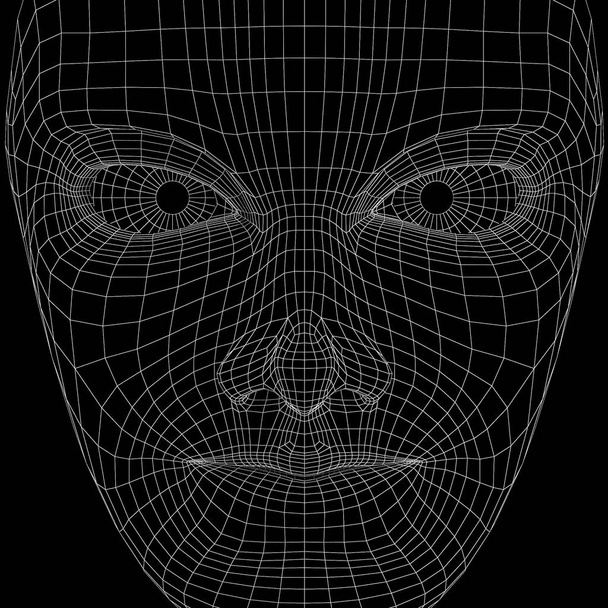 Conceito de realidade virtual. Inteligência artificial. O rosto humano da armação, vista frontal. Ciência do futuro com tecnologia moderna. ilustração renderização 3D
. - Foto, Imagem
