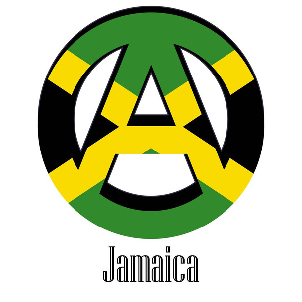 Flaga Jamajki świata w formie znak anarchii, który stoi na wolności i równości ludzi. - Wektor, obraz