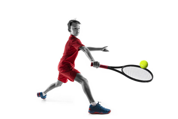 Young tennis player isolated on white - Φωτογραφία, εικόνα