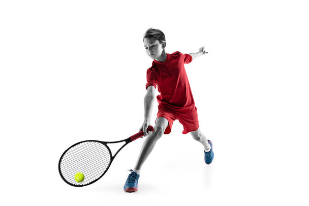 Young tennis player isolated on white - Foto, imagen