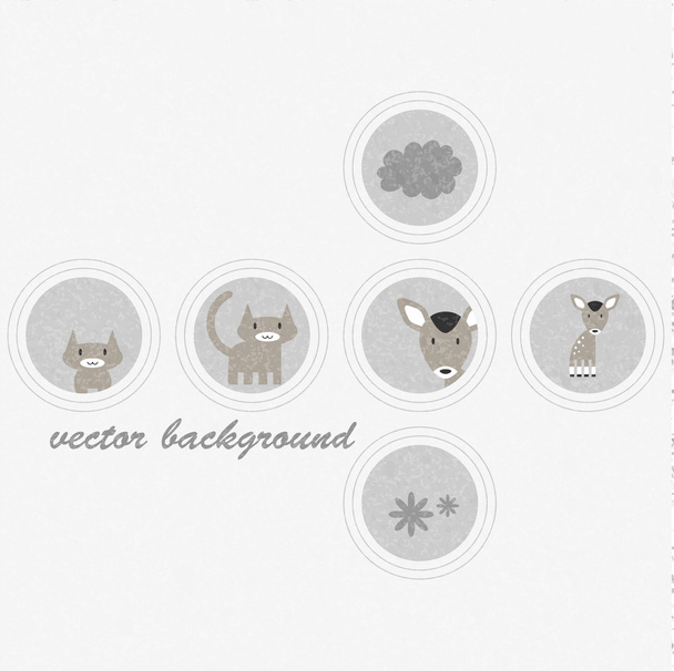 Cute decorative background with fawn and kitty - Vector, afbeelding
