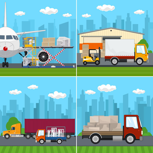 Σύνολο των μεταφορών και τις αεροπορικές μεταφορές φορτίου - Διάνυσμα, εικόνα