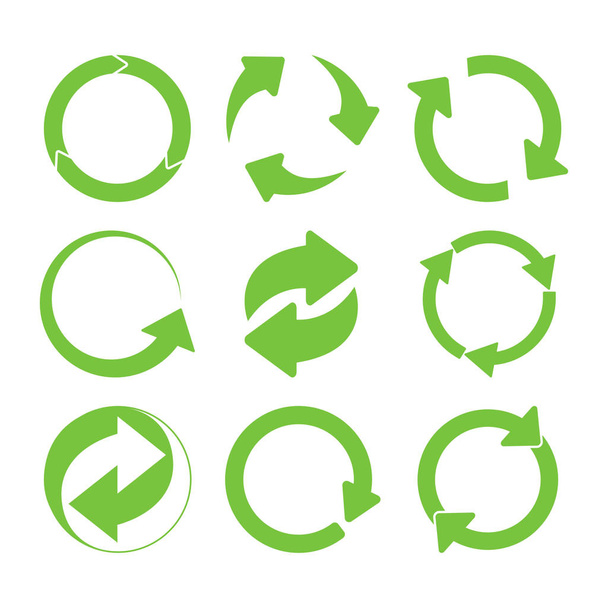 Groene ronde recycle zingt set. Vectorillustratie - Vector, afbeelding