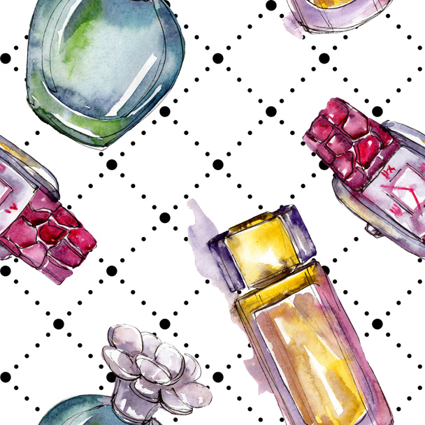 Parfume, watch, shoes and bag sketch fashion glamour illustration in a watercolor style. Watercolour clothes accessories set trendy vogue outfit. Aquarelle fashion sketch for seamless pattern. - Valokuva, kuva