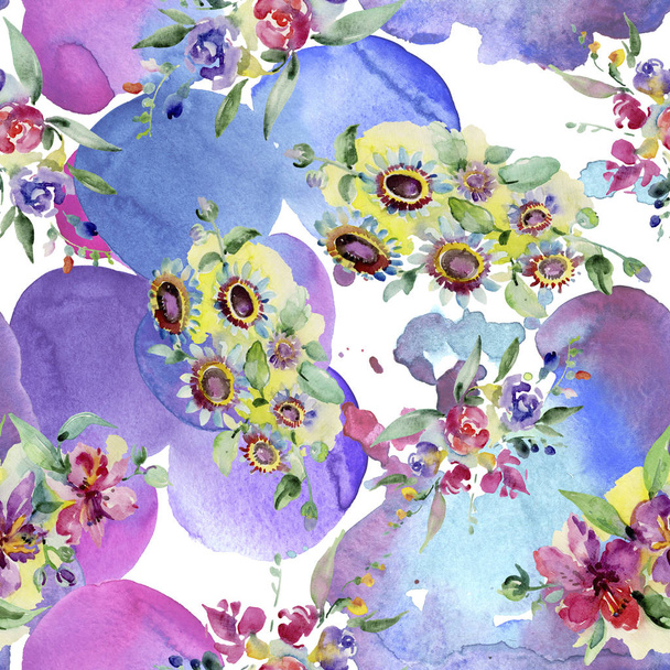 Bouquets floral botanical flower. Wild spring leaf isolated. Watercolor background illustration set. Watercolour drawing fashion aquarelle. Seamless background pattern. Fabric wallpaper print texture. - Foto, Imagen