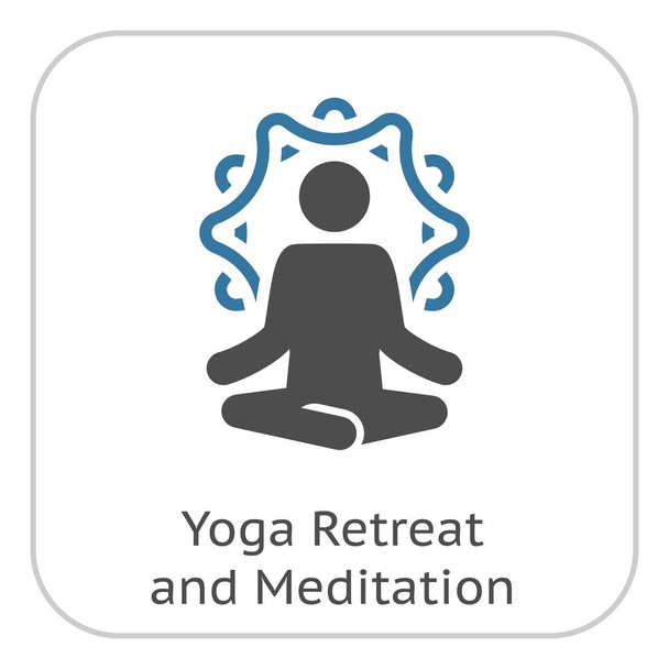 Yoga Retreat and Meditation Icon. Flat Design Yoga Poses with Mandala Ornament in Back. Isolated Illustration. - Vector, imagen