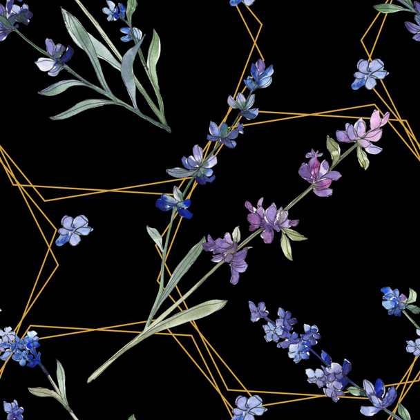 Purple lavender botanical flower. Wild spring leaf wildflower. Watercolor illustration set. Watercolour drawing fashion aquarelle isolated. Seamless background pattern. Fabric wallpaper print texture. - Fotó, kép