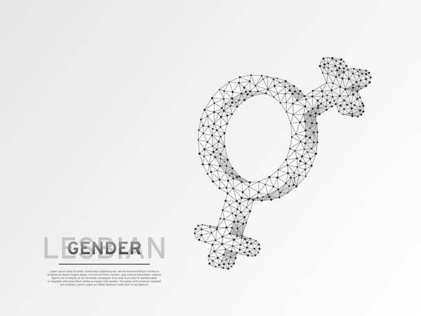 2 つの女性のレズビアン男女のシンボル。ワイヤ フレーム デジタル 3 d イラストレーション。低ポリ、白い背景の上の女の子の同性愛概念。ベクトル多角形折り紙スタイル Lgbt の記号を抽象化します。Rgb カラー モード - ベクター画像