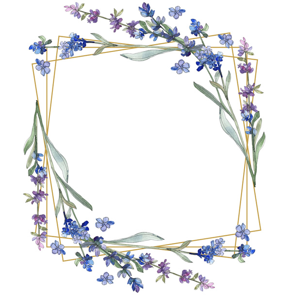 Purple lavender. Floral botanical flower. Wild spring leaf wildflower isolated. Watercolor background illustration set. Watercolour drawing fashion aquarelle isolated. Frame border ornament square. - Foto, Imagem