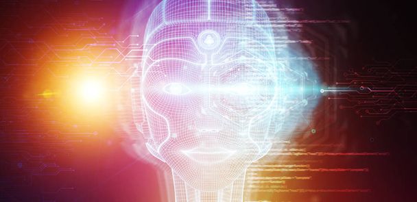 Femme robotique visage cyborg représentant le concept d'intelligence artificielle rendu 3D
 - Photo, image