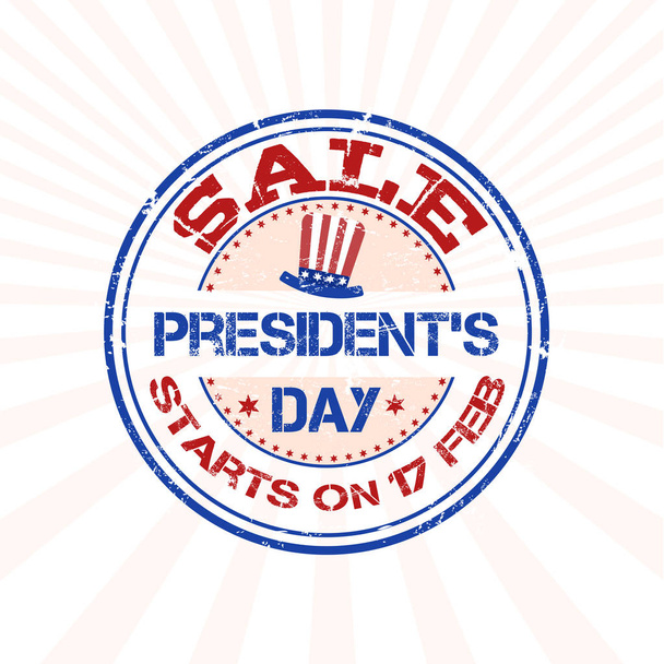 Grunge rubber stamp or label on ray background for President Day sale. - Vektor, kép