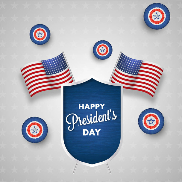 Pajzs, Amerikai Egyesült Államok nemzeti zászlók szürke csillagos díszített háttér boldog elnök-nap sablon vagy poszter design illusztrációja. - Vektor, kép