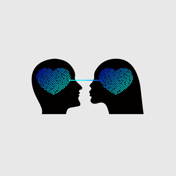 Couple in love, connected by hearts, dating site icon, romantic date, psychologist icon, psychotherapist. Vector illustration - Vector, Image