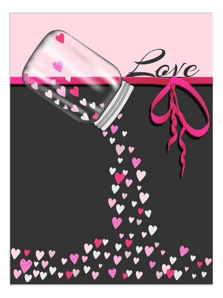 Vector illustration of tiny heart shapes popping out of glass bottle, love greeting card design for Valentine's Day. - Vector, Image