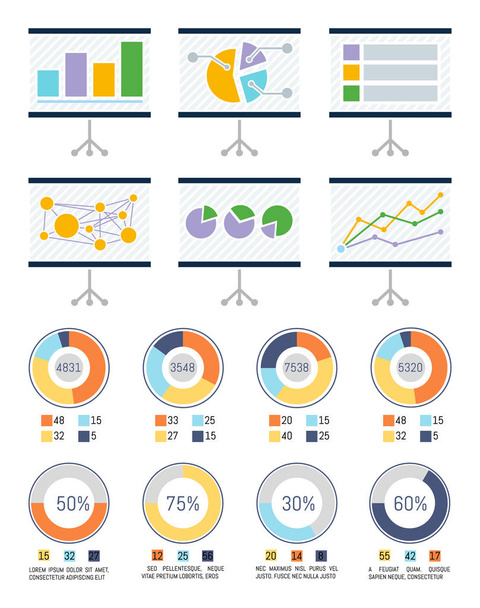 Infographic and Infocharts on Whiteboards Set - Vektor, kép