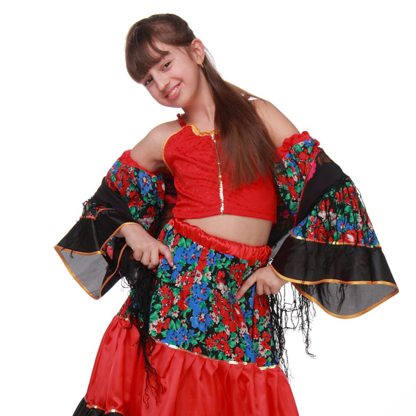 Charming young girl in a bright gypsy dress - Фото, изображение