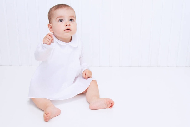 Beautiful cute baby on white background - Фото, изображение