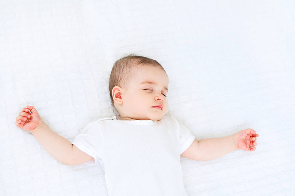 Beautiful sleeping baby on white background - Photo, image
