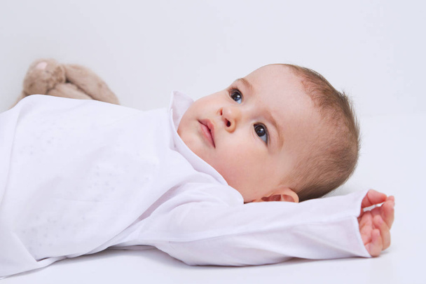 Beautiful baby portrait on white background - Zdjęcie, obraz