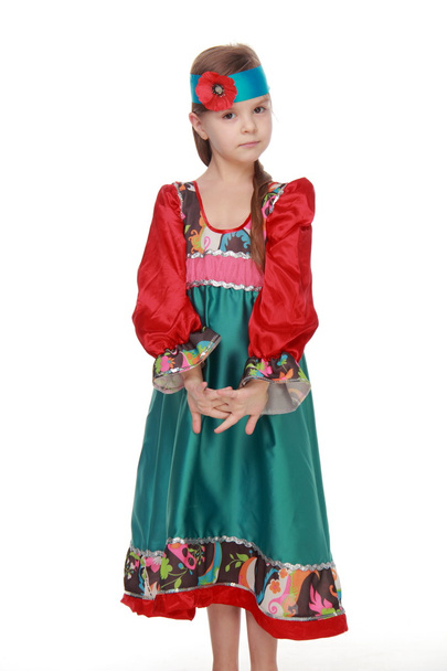 Beutiful girl in green dress on white backgraund - Photo, image