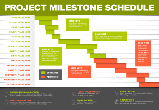 Vektor Projekt Timeline Graph - gantt Fortschrittsdiagramm des Projekts grüne und rote Version - Vektor, Bild