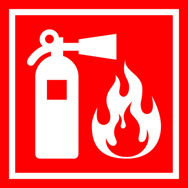 Πυρασφάλεια κόκκινο πανό που απομονώνονται σε λευκό φόντο. Πυροσβεστήρας και φλόγα σύμβολα. Εικονογράφηση διάνυσμα  - Διάνυσμα, εικόνα