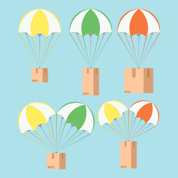 conceito de serviço de entrega, parcelas em um balão, ilustração de parcelas, paraquedas com uma parcela no céu, estilo plano, imagem vetorial
 - Vetor, Imagem