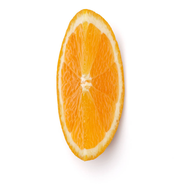 Orange fruit slice  isolated on white background closeup. Food background. Flat lay, top view. - Фото, изображение