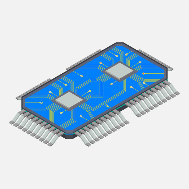 mikro čip, čip, elektronika, plochý, vektorový obrázek - Vektor, obrázek