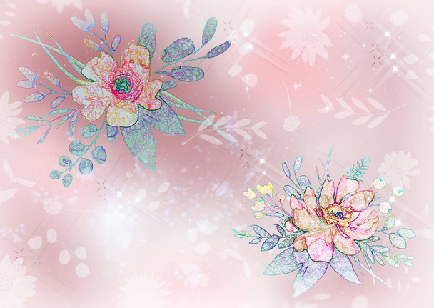 Set floreale in stile vintage, colori pastello, sfondo chiaro. Una serie di elementi floreali per le tue composizioni
. - Foto, immagini