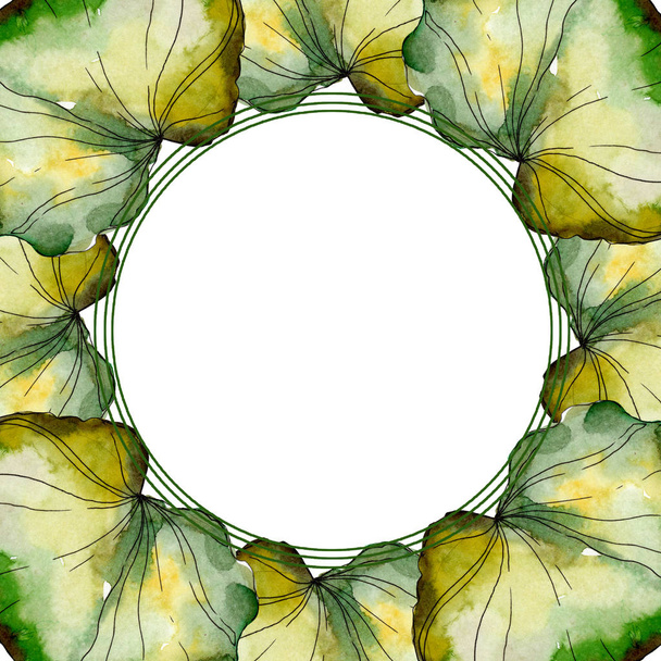 Green lotuses. Watercolor background illustration set. Frame border ornament with copy space. - Foto, imagen