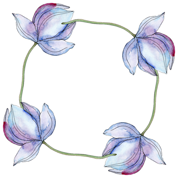 Kék lotuses. Akvarell háttér illusztráció készlet. Test határ dísz a másol hely. - Fotó, kép