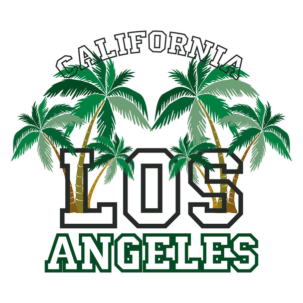 Los Angeles palm beach, pieczęć, California t-shirt, typografia wektor godło grafika, zużycie vintage sport tee nadruk - Wektor, obraz