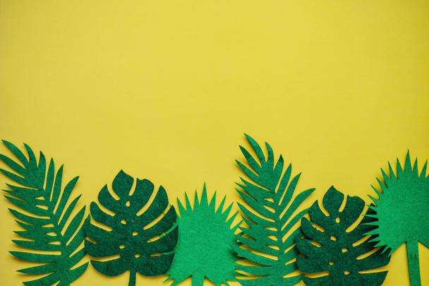 Tropical leaves in a row. Summer minimalistic design. Above there is a place for text. - Photo, Image